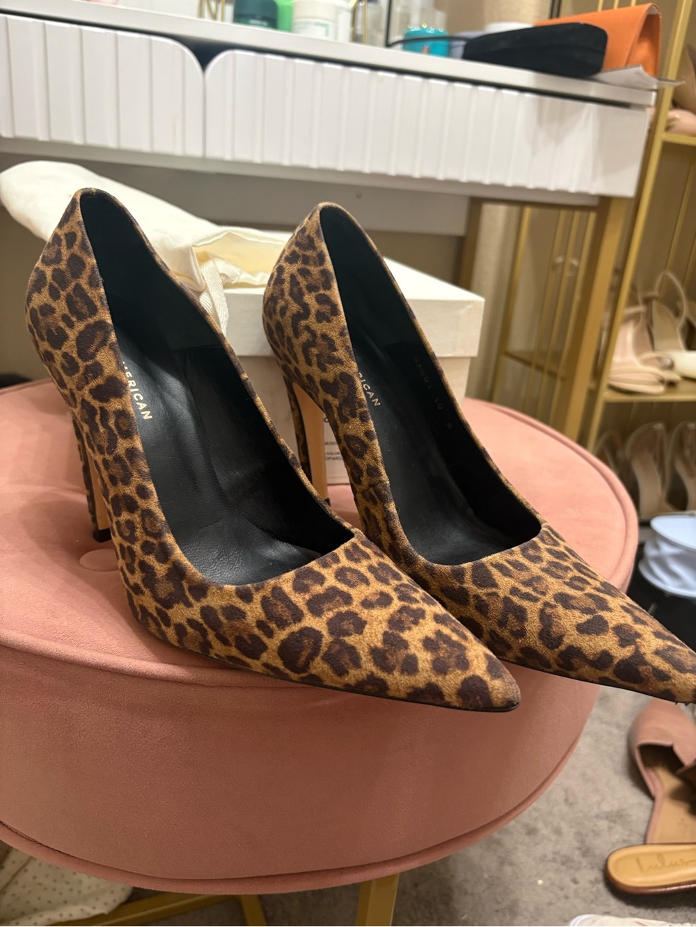 Good American Leopard-Print Pointed Toe Stiletto Heels - Brown/Black - Picture 3 of 7